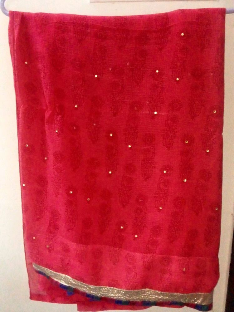 Rose Pink Georgette Saree With Bindi Work