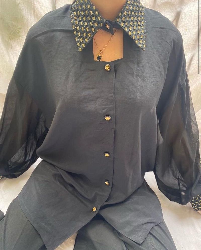 Black Shirt with quilt detail on sleeve