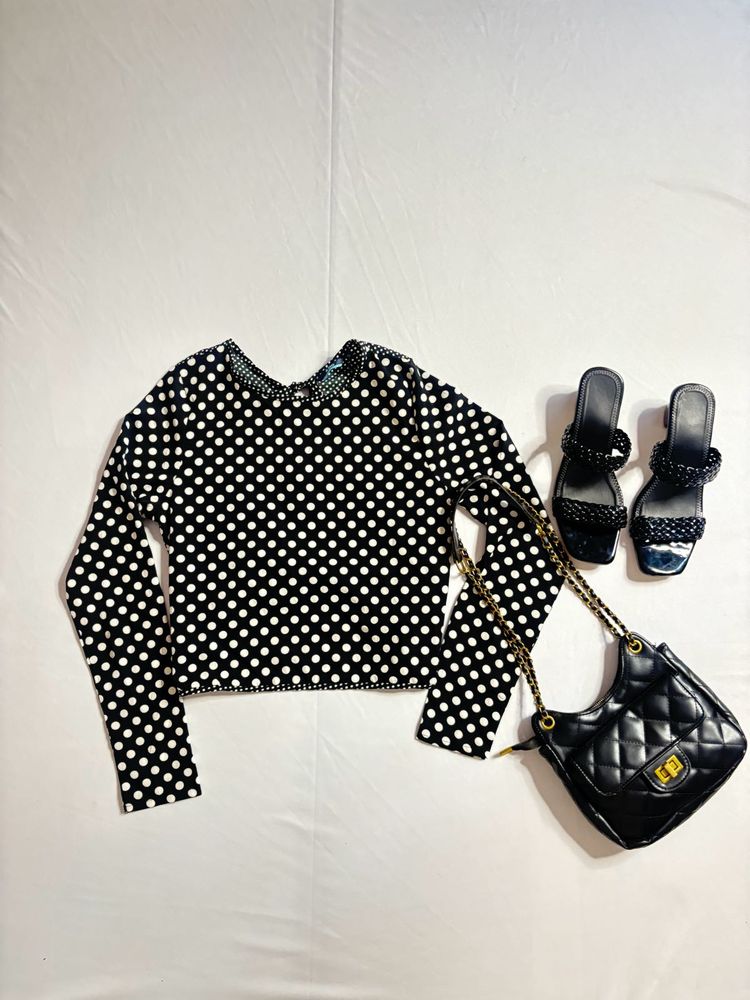 Backless Polka Dot Long Sleeve Top