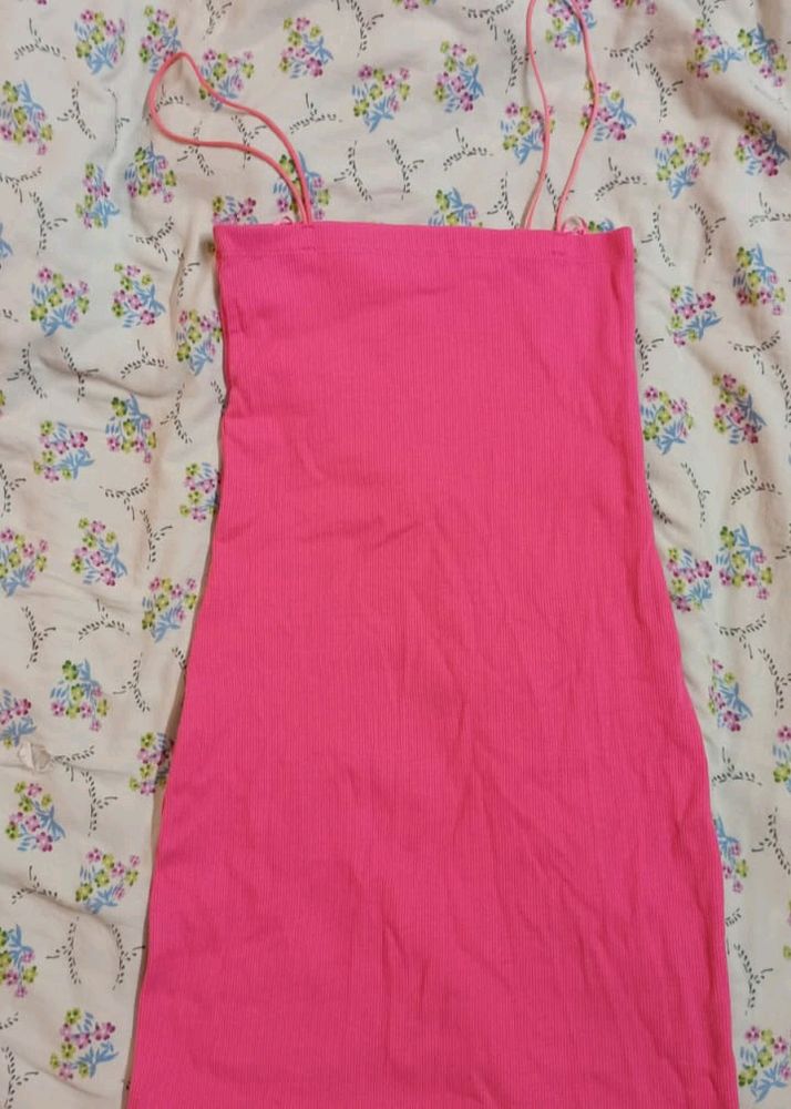 Zara ribbed Strappy Hot Pink Dress