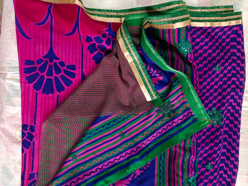 Pink And Green Mix Colour Saree