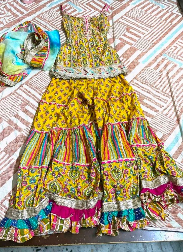 mustard yellow sharara suit