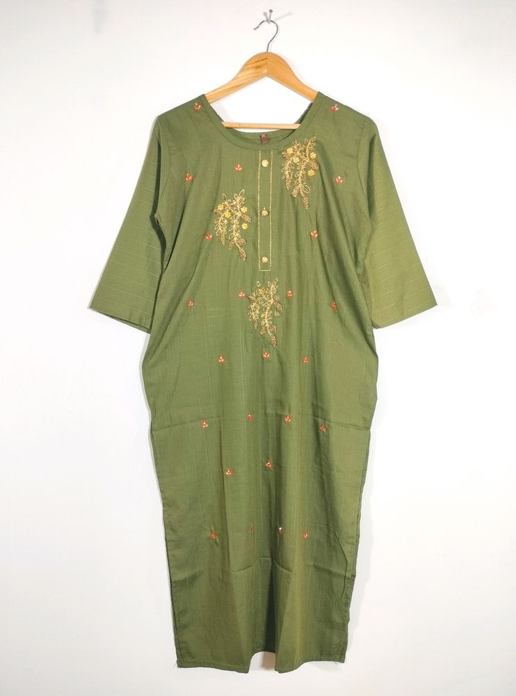 Olive Green Embroidery Kurtas (Women's)