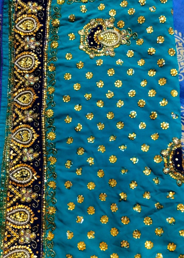 Blue Colour Full Stone Saree And No Blouse