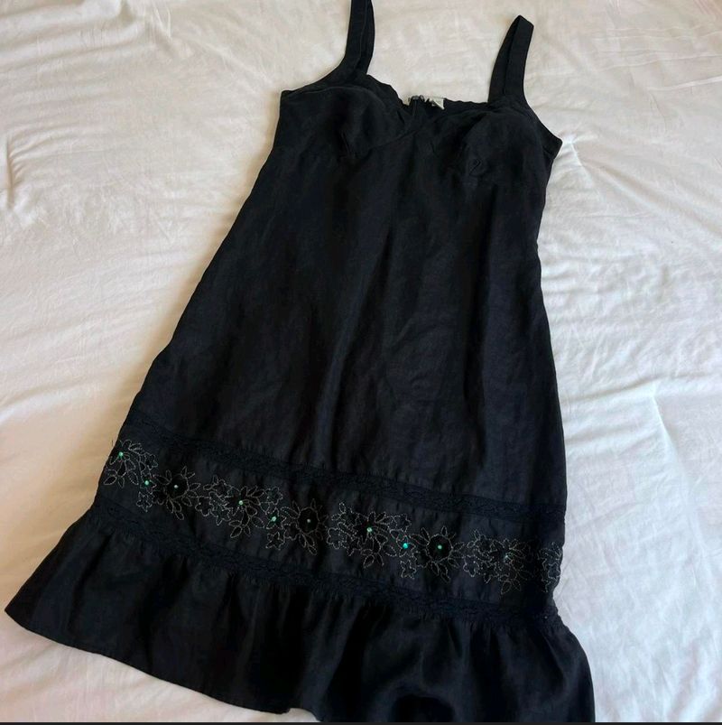 Black Embroidered Midi dress