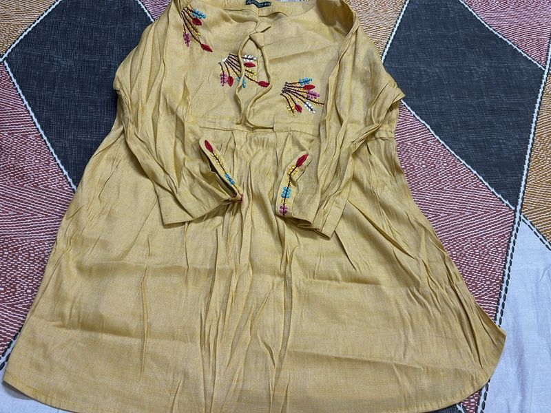 Gold Embroidered Kurti Top