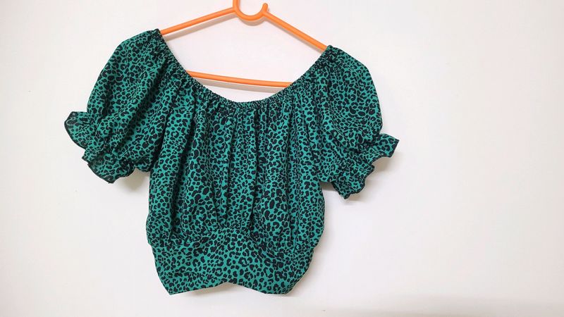 Green Leopard Print Crop Top XS-S