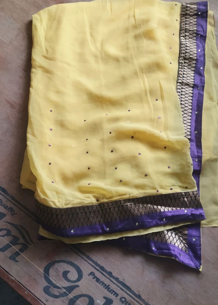 Yellow Saree With Purple Border