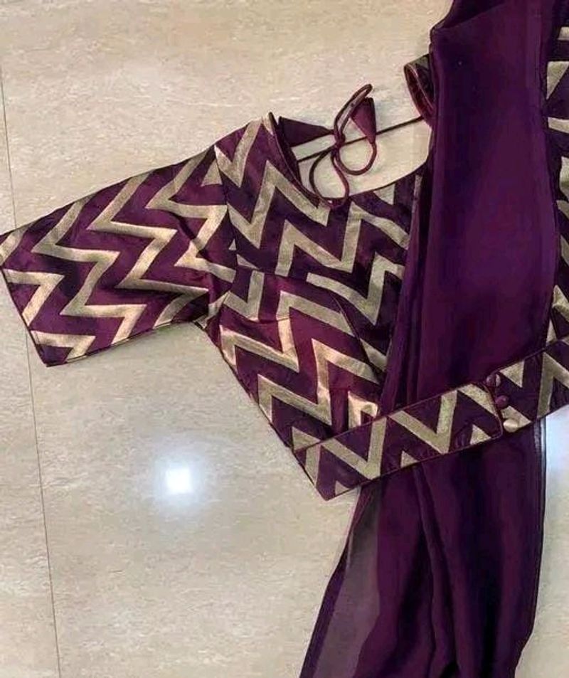 SAREE WITH STITCHED BLOUSE AND BELT