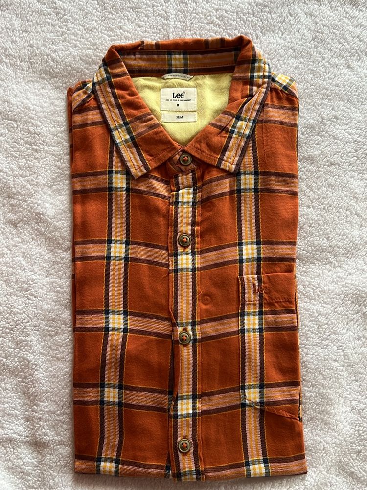 Men Lee Orange Checkered Shirt Size 38