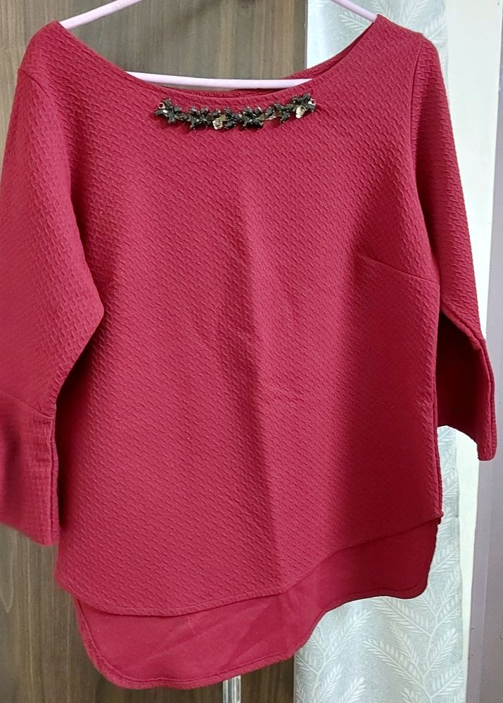 Textured Maroon Top