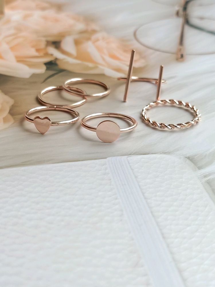 Rose Gold Stackable Rings ( Set Of 6)