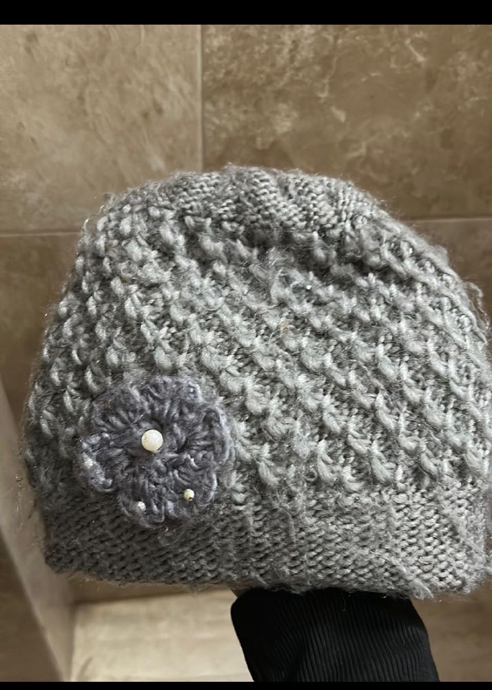 Hi Grey Woollen Warm Cap For Kids Girls