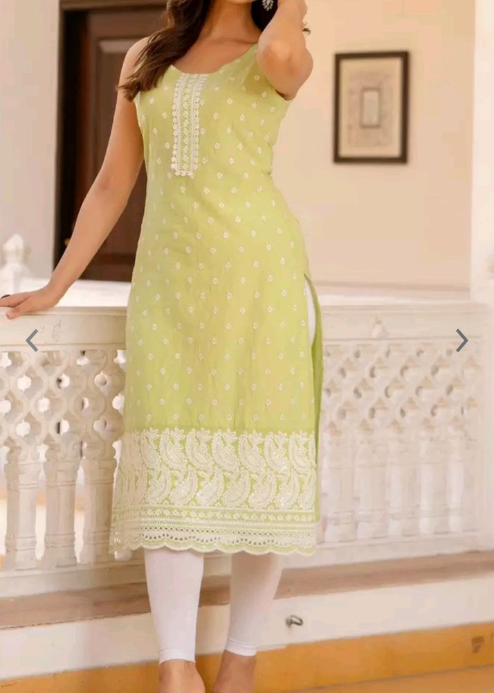 Green Floral Embroidered Kurti