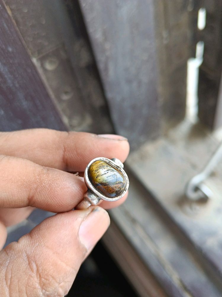 NATURAL TIGER EYE STONE RING IN SILVER