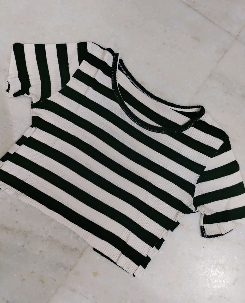 Black And White Striped Crop Top