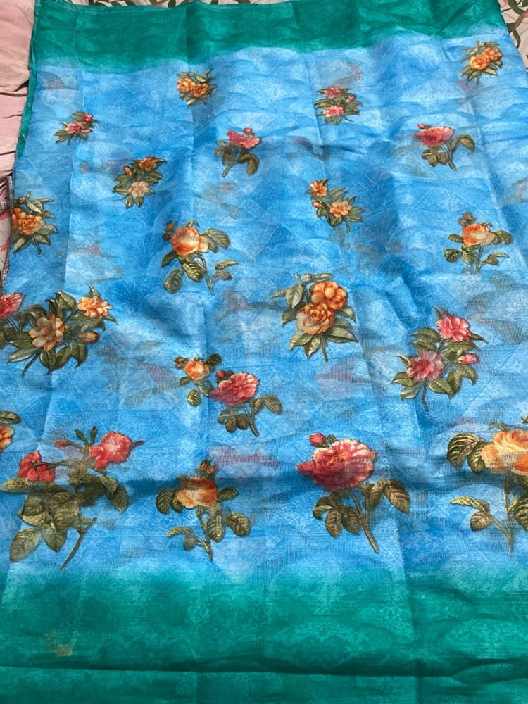 Blue And Green Saree For Grabs