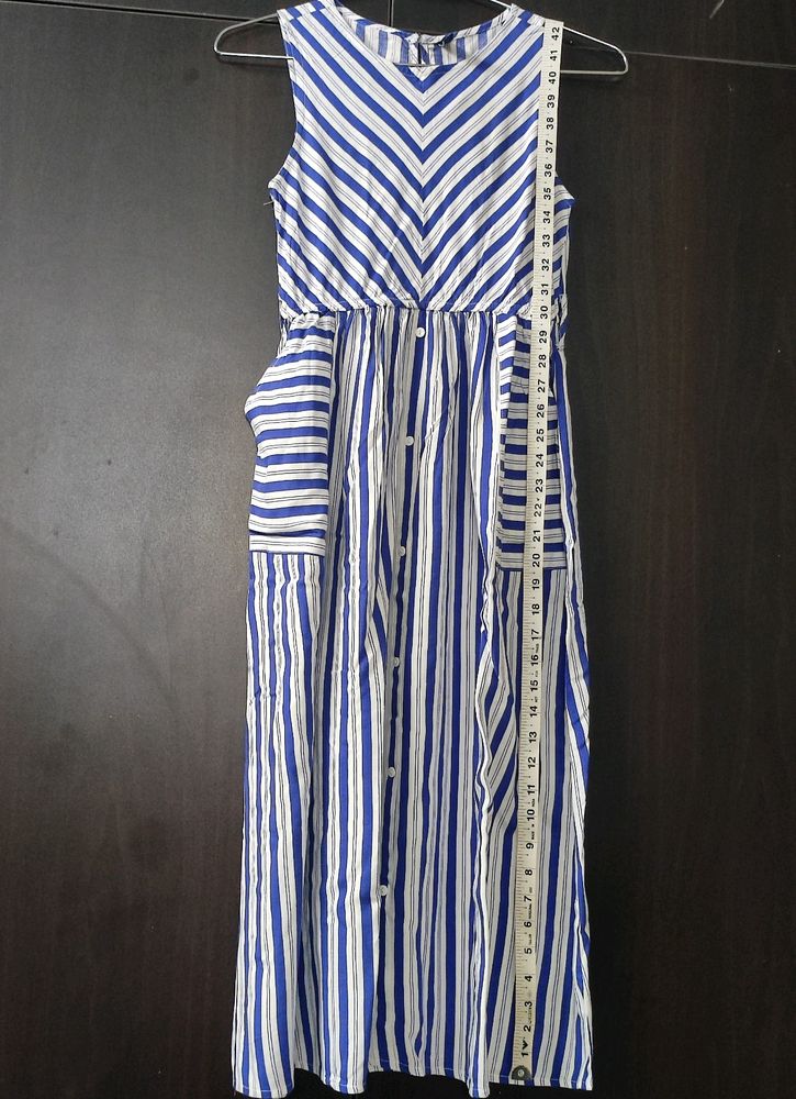 White and blue stripes dress for 11-12 year girl