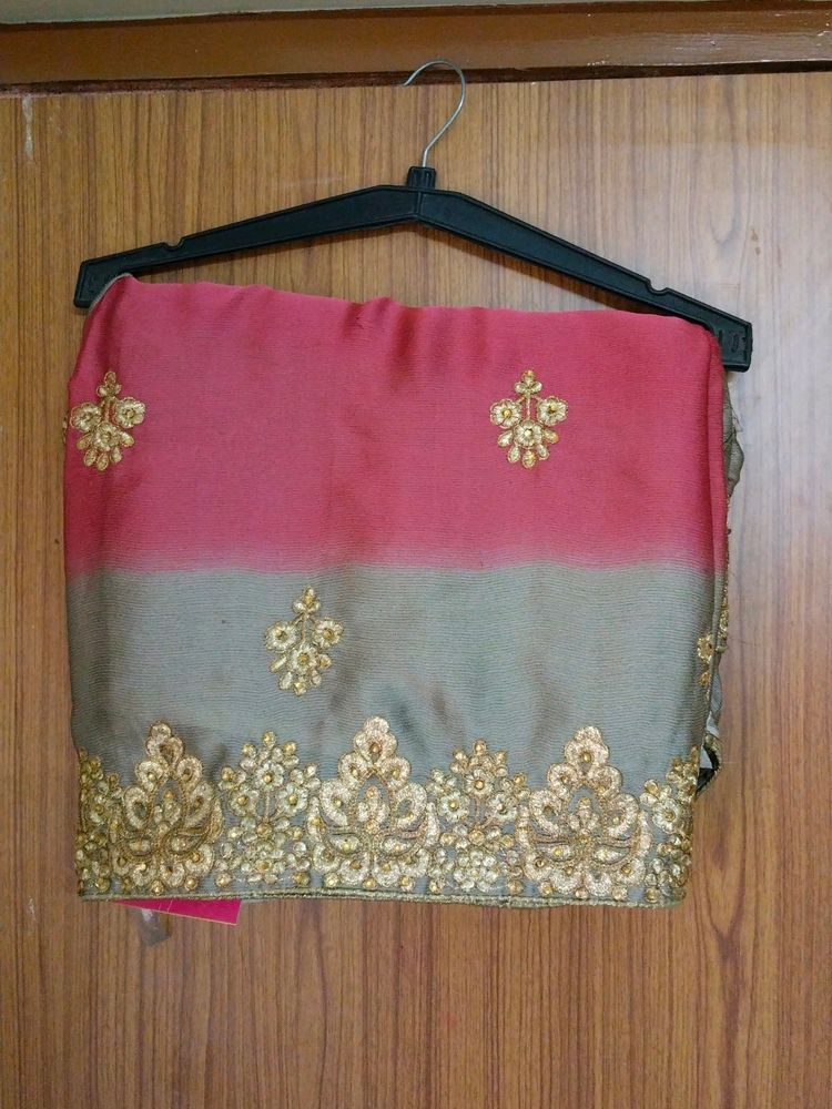 Saree With Golden Embroidery