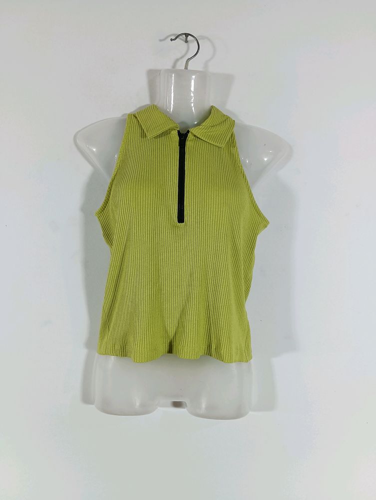 Line Green Plain Casual Top (Women)