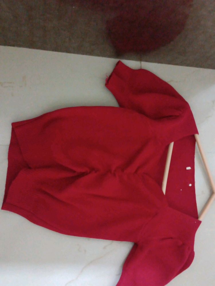 Red Crop Top Like New Puff Sleeves