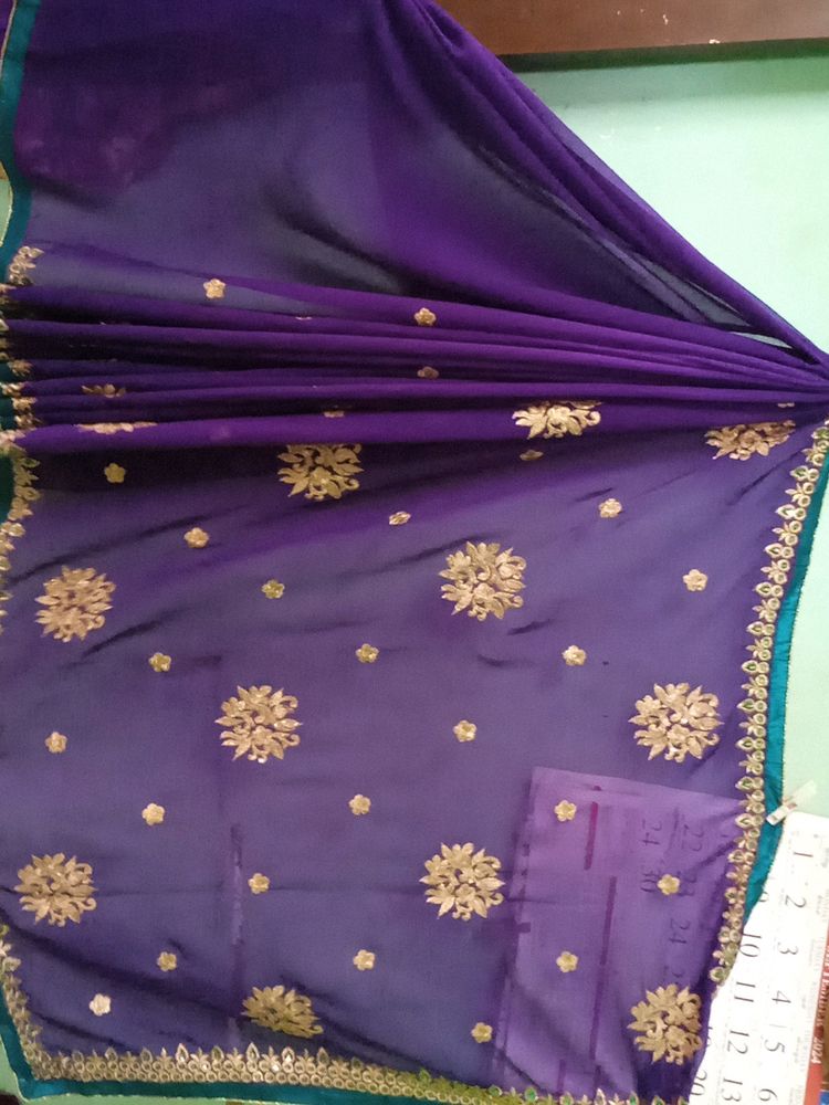 Purple Poonam Embroidery Saree