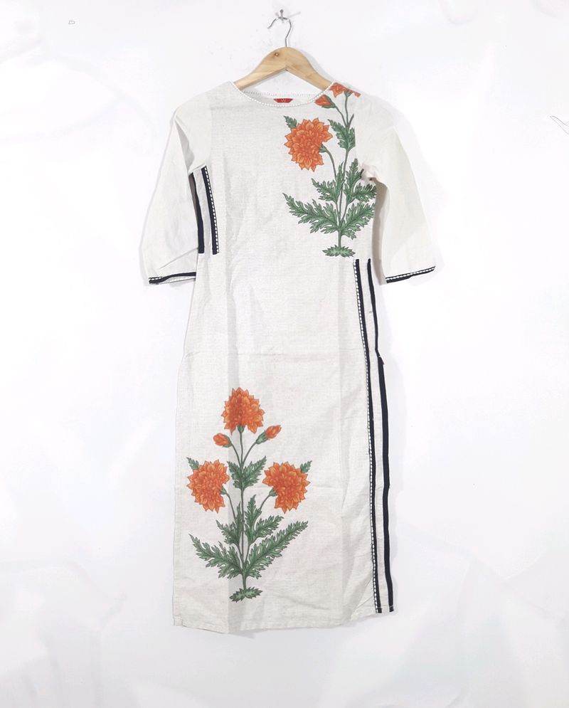 W Off-White Printed Kurta (Women's)