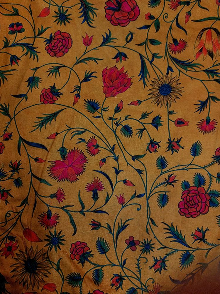 Mustard Designer Floral Printed Cotton Jam Fabric