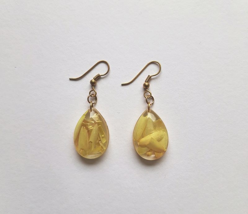 Drop Designed Real Preserved Resin Earrings 🍯🍋💛