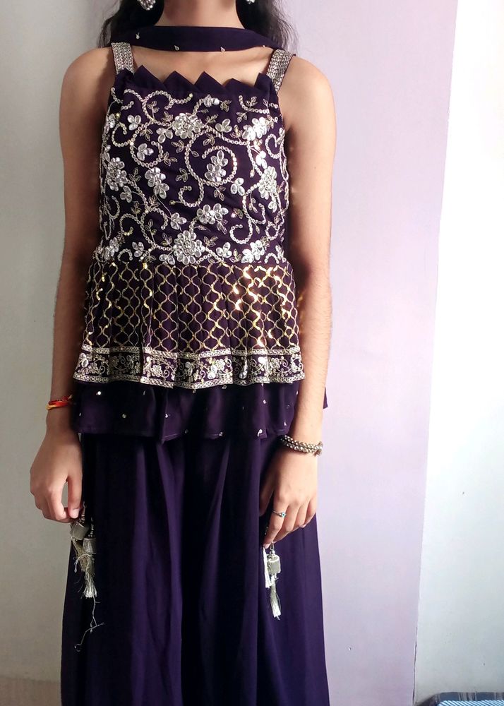 Plazo with short kurti and dupatta