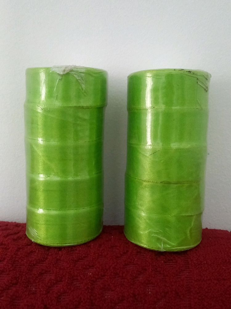 2 Set Of 7 Satin Ribbon Green Color