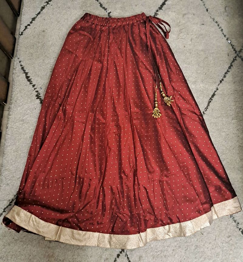 Maroon Ethnic Skirt With Latkan