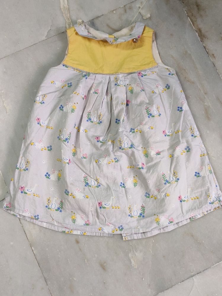 Soft Cotton Yellow And Grey Frock