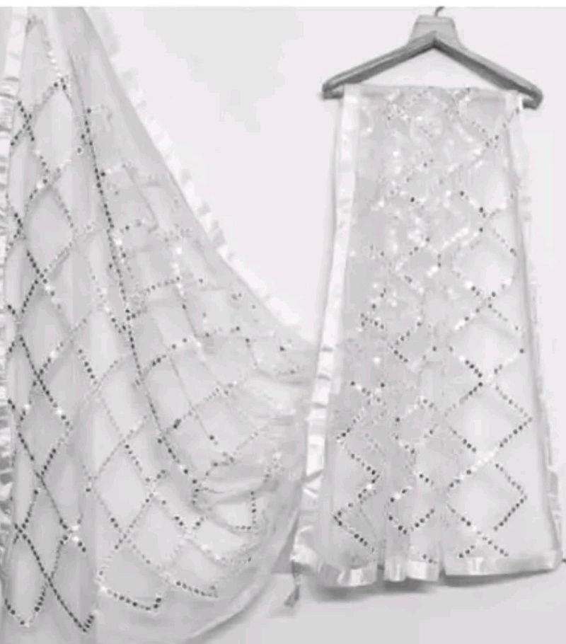 White Mirror Work Dupatta