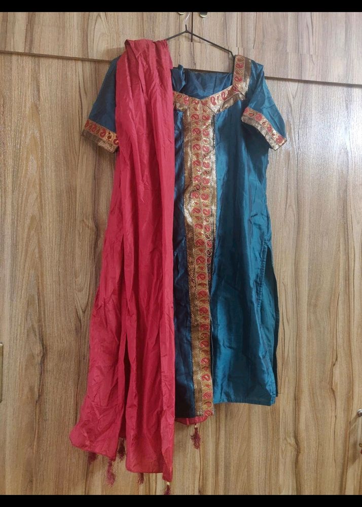 Raw Silk Chudidar Suit Set