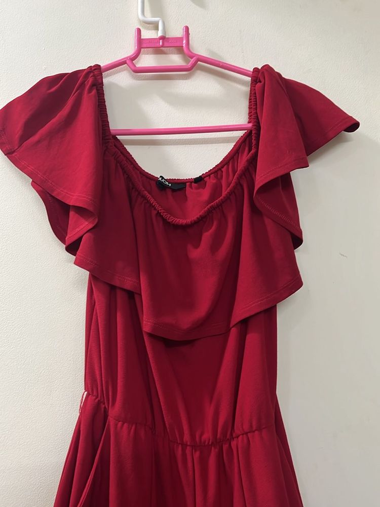 Hot Red Slit Jumpsuit