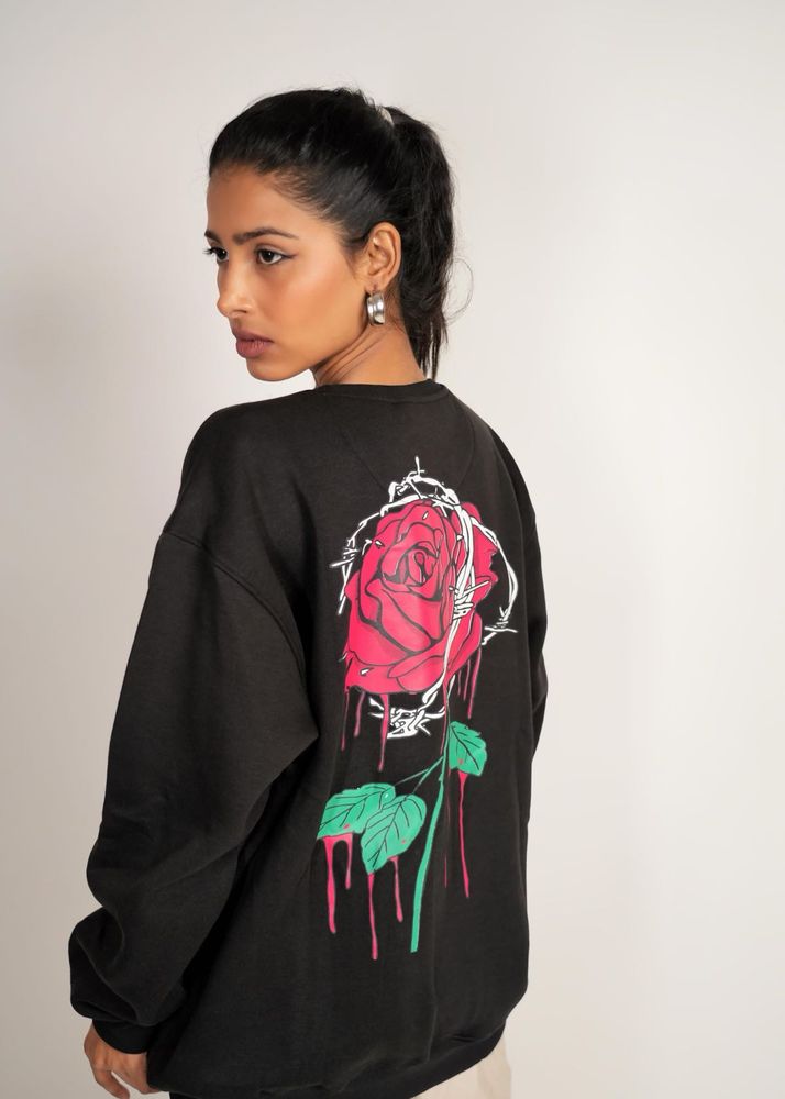 Rose Black Oversize Sweatshirt