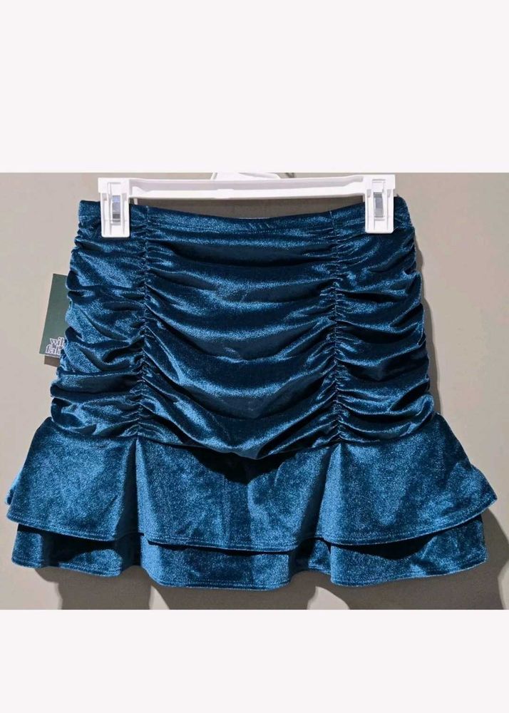 Blue Velvet Ruffle Skirt