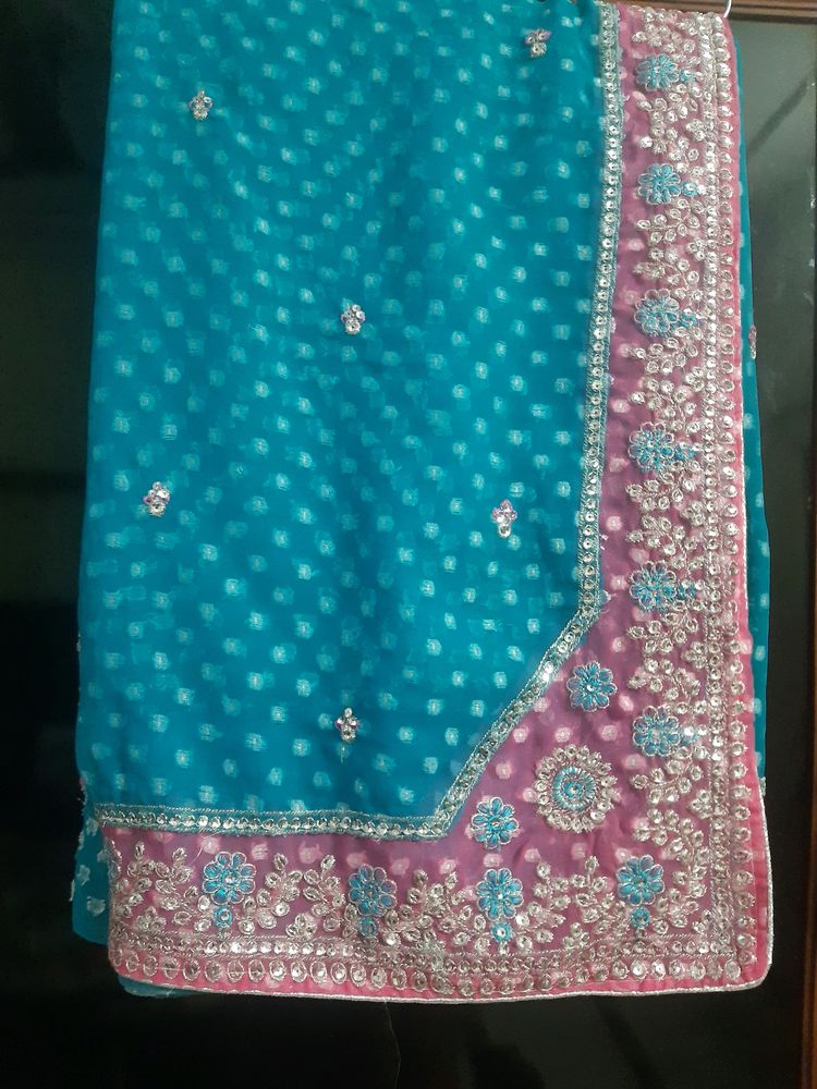 Gorgeous Sky Blue Saree With Blouse