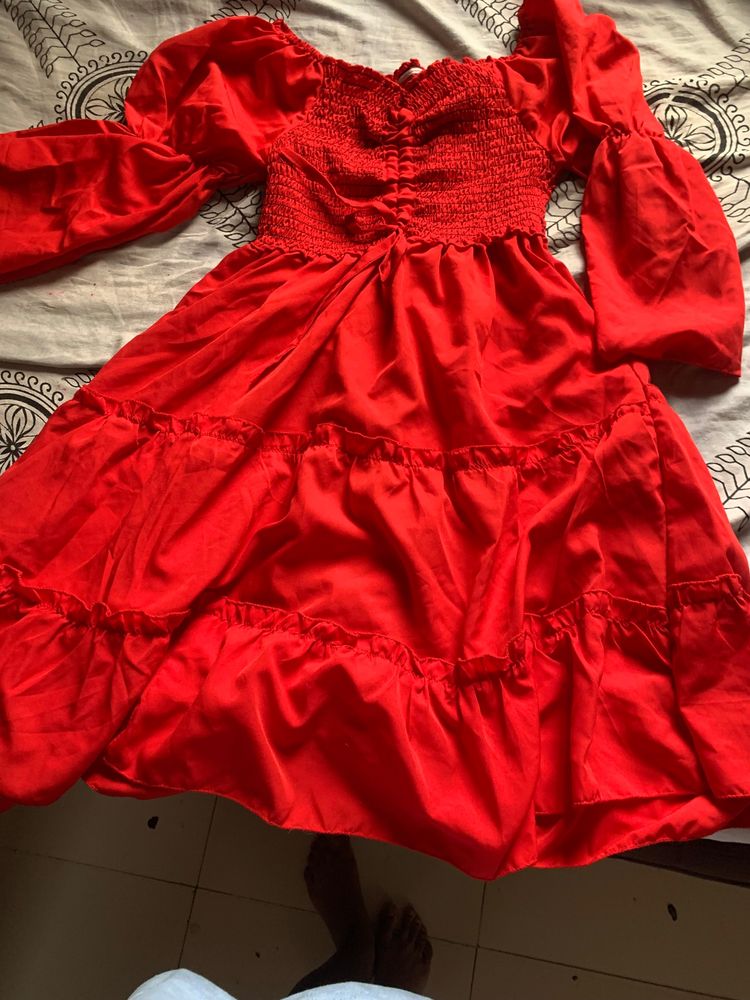 Red Puff sleeve Dress