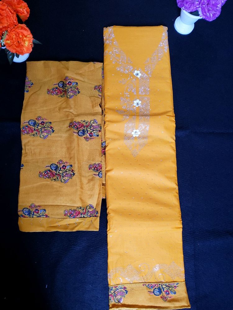 Cotton Semi-stitched Suit Printed Bottom N Dupatta