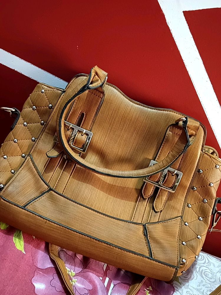 Fancy And Stylish Wooden Touch Handbag