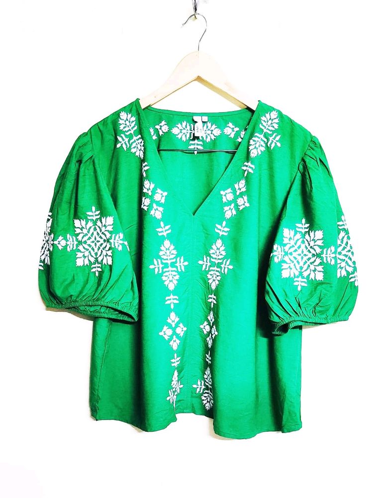 Green Embroidery Work Top Size-46