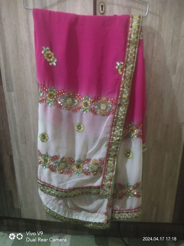 Pink And Creem Color Saree