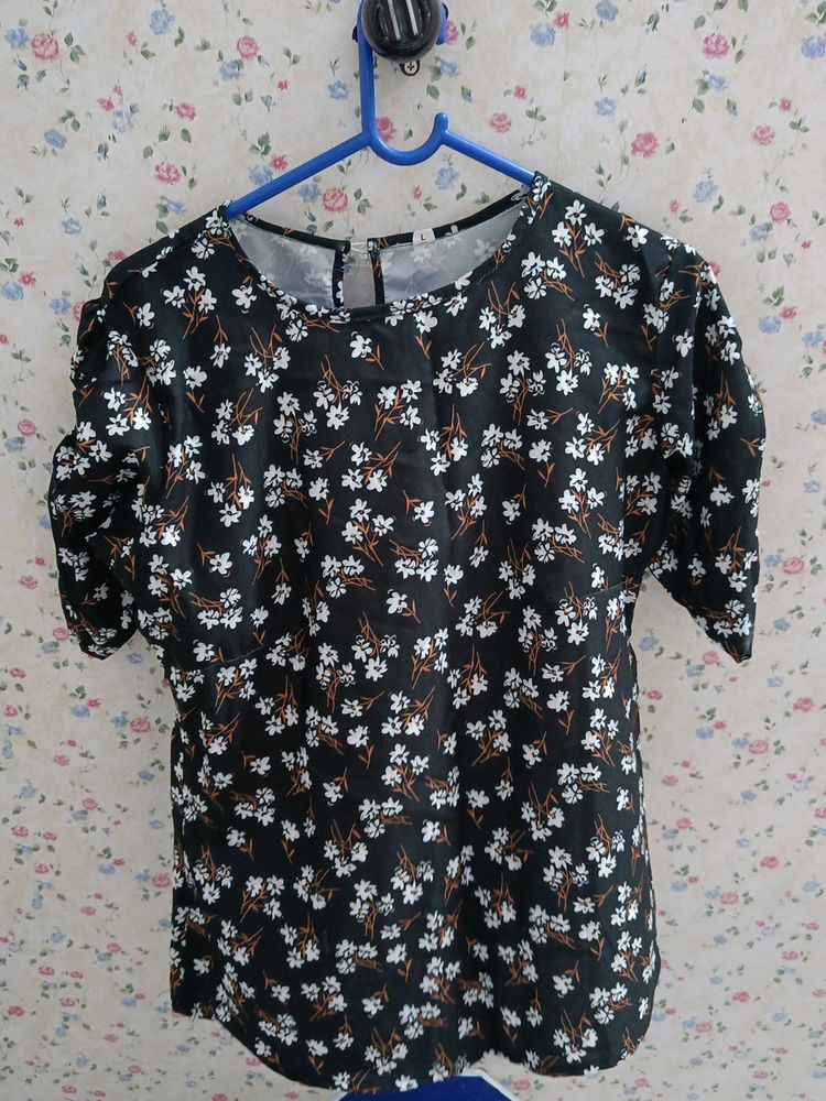 Synthetic Black Floral Top