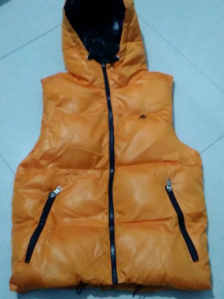 Orange Puffer Jacket Half Sleeve