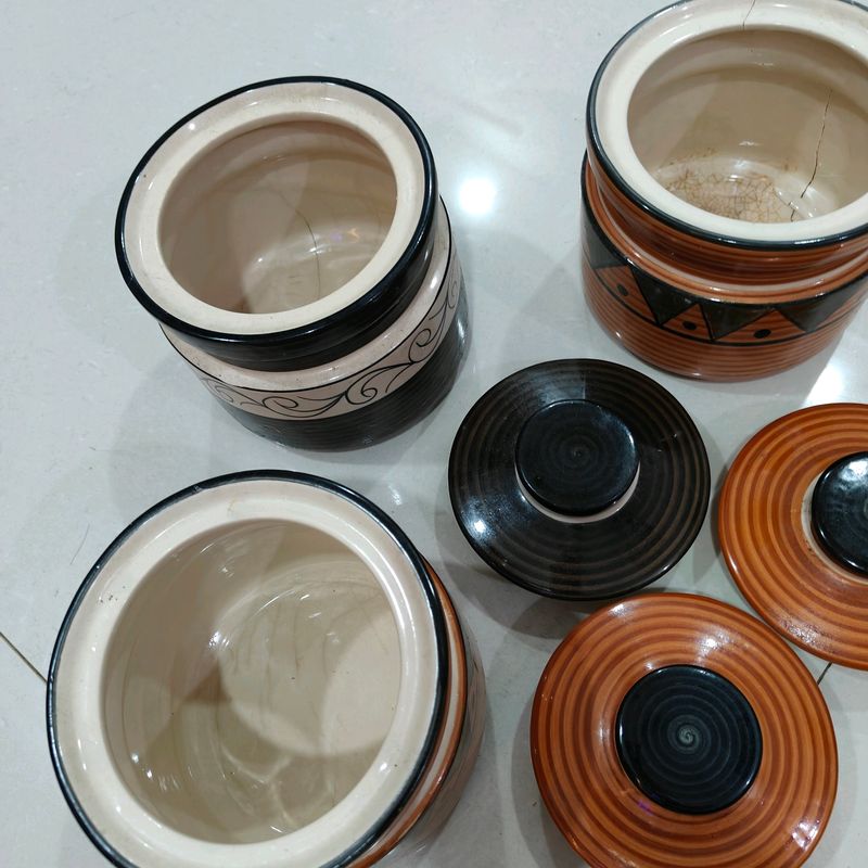 3 ceramic Jars With Lids