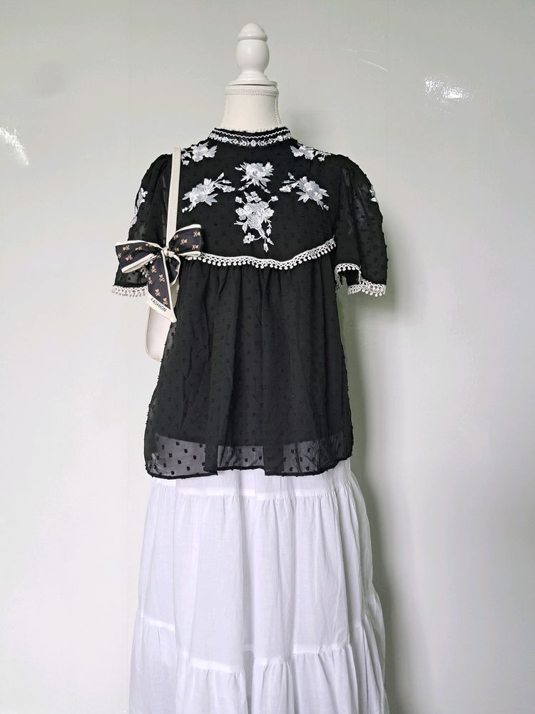 Black Embroidered Top