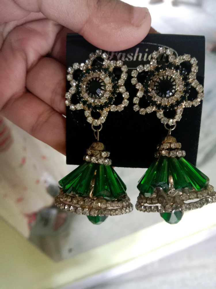 Green Earing Jhumka Combo Set