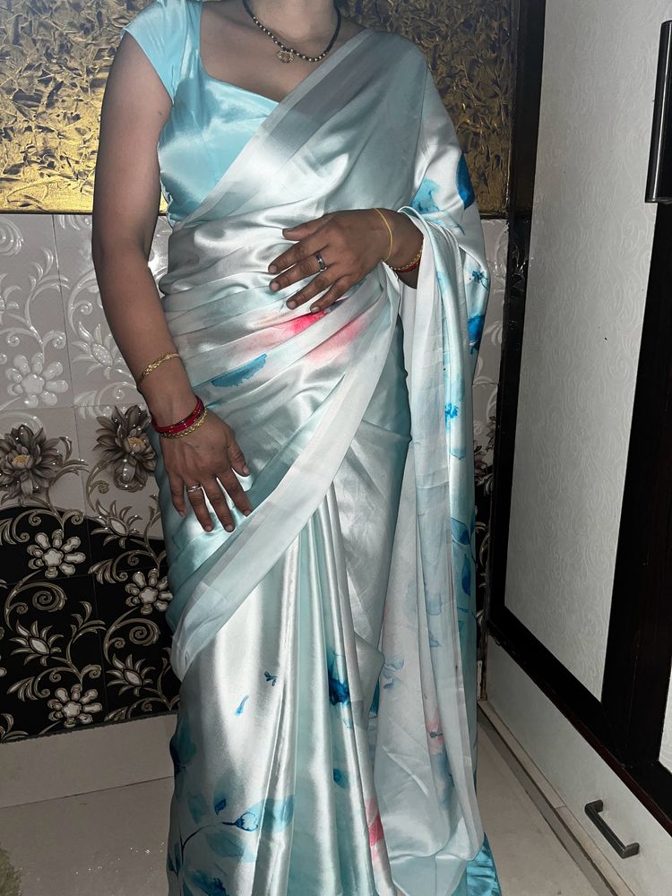 satin saree with designer blouse